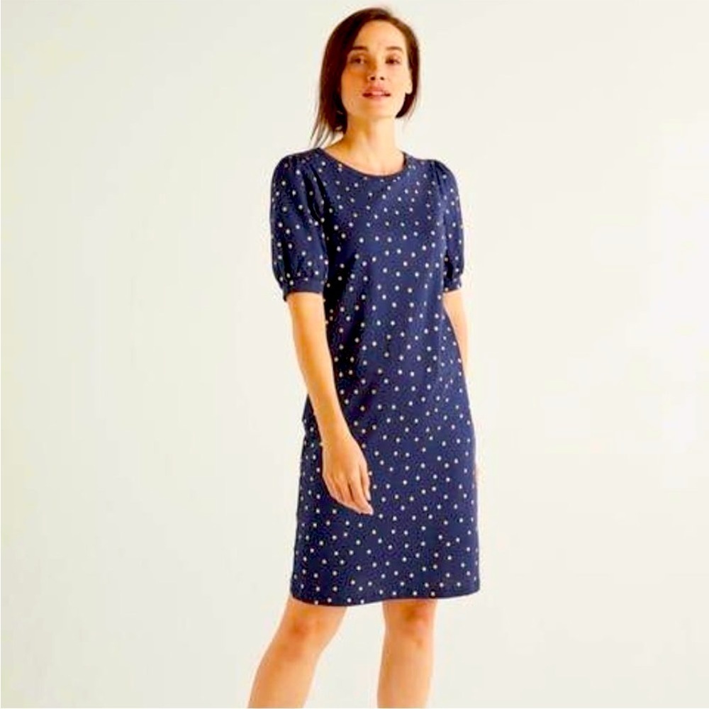 Boden Zoe Jersey T-Shirt Dress - Navy and Gold Metallic Polka Dot Mini - Picture 7 of 7